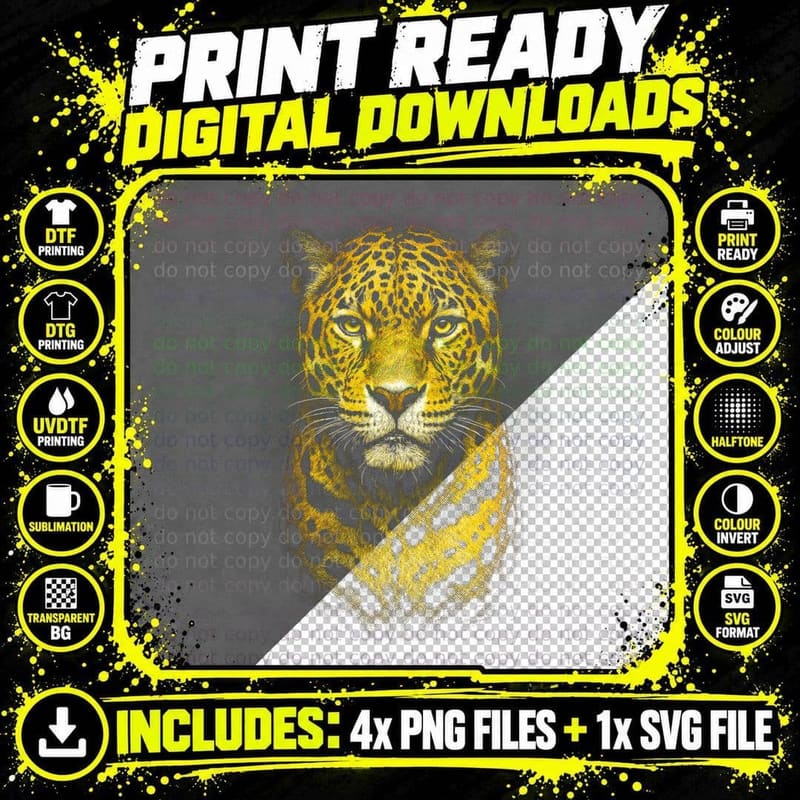 Majestic Jaguar Portrait T-Shirt, Wildlife Conservation Png SVG Digital Bundle