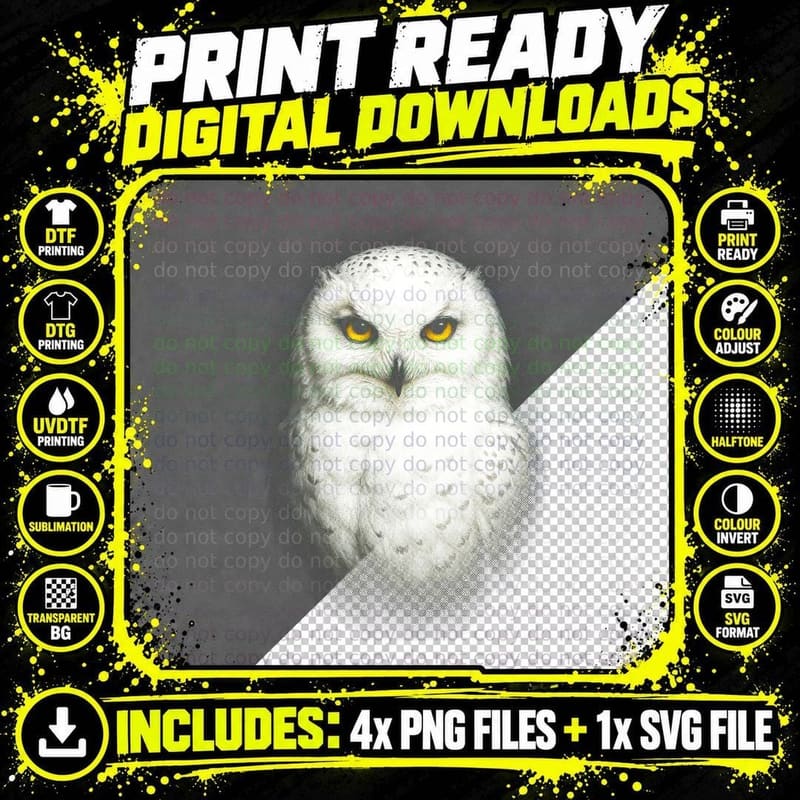 Majestic Snowy Owl T-Shirt, Wildlife Art, Bird Lover Gift Png SVG Digital Bundle