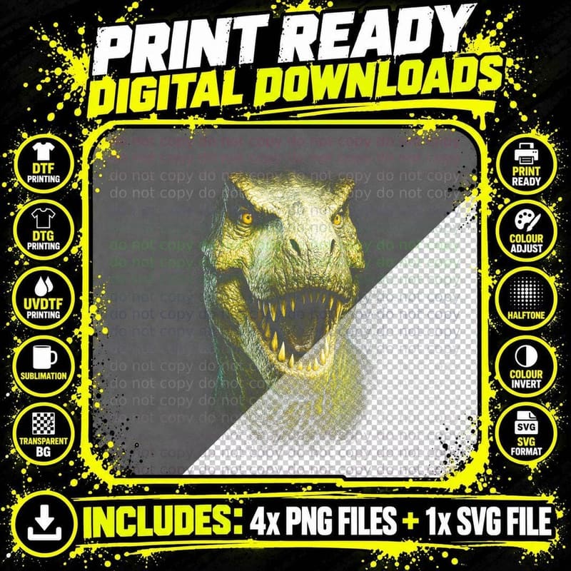 Majestic T-Rex Portrait T-Shirt, Dinosaur Print Png SVG Digital Bundle