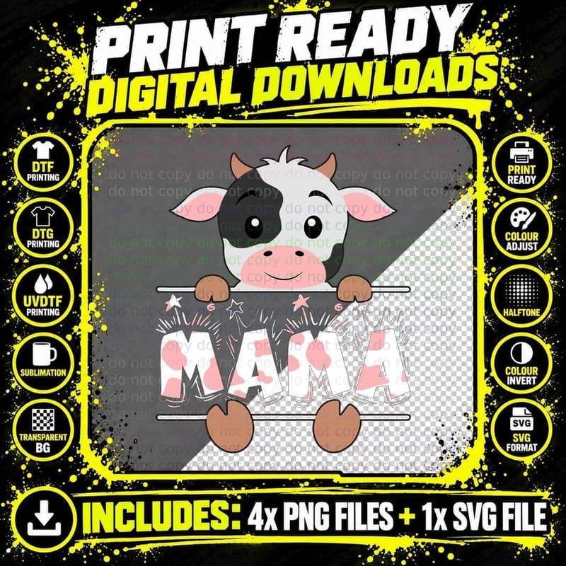 Mama of the Birthday Girl Cow Family Party Deco T-Shirt Png SVG Digital Bundle