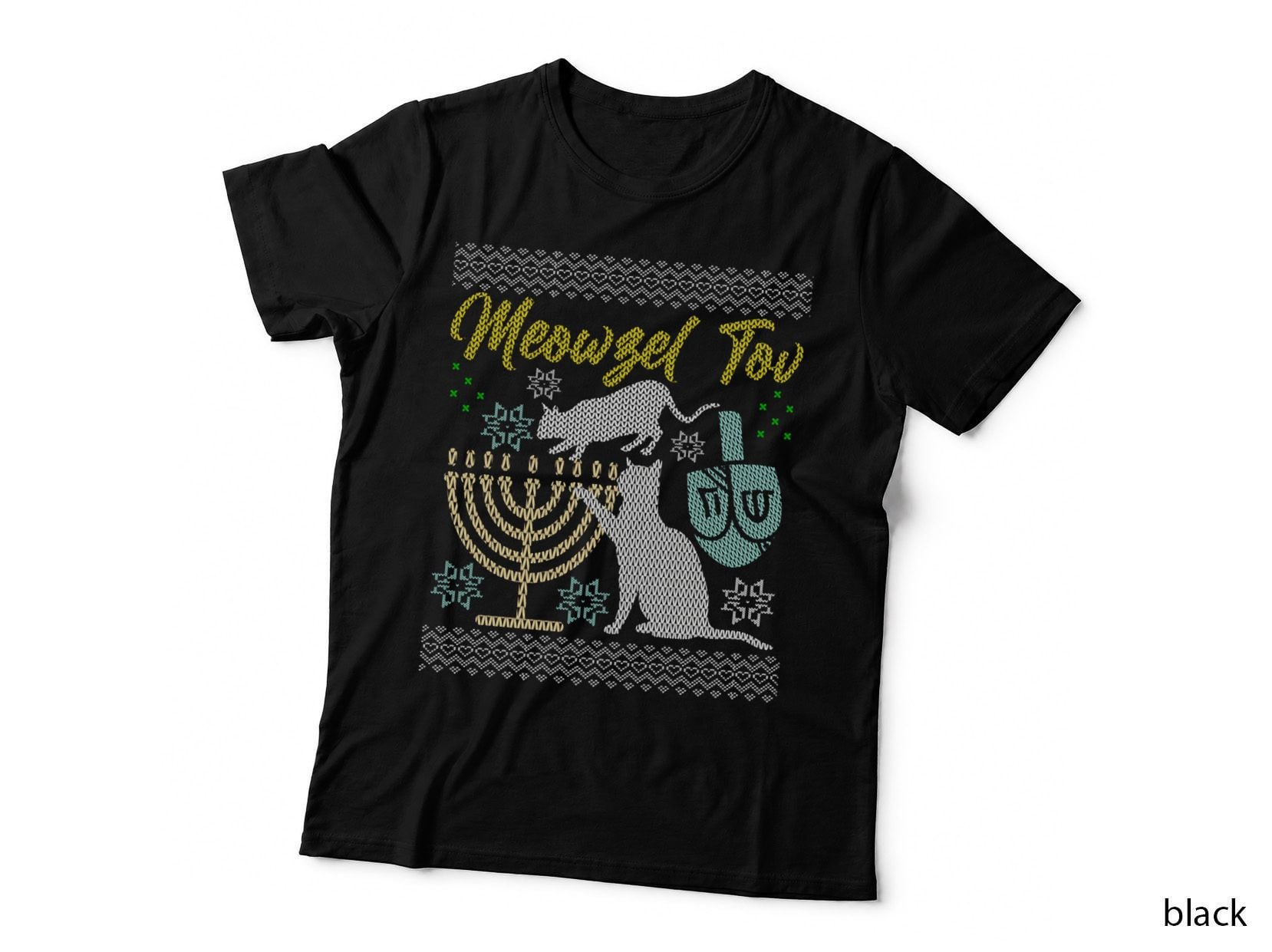 Meowzel Tov Ugly Hanukkah Sweater Cats Jewish Cat Chanukkah T-Shirt