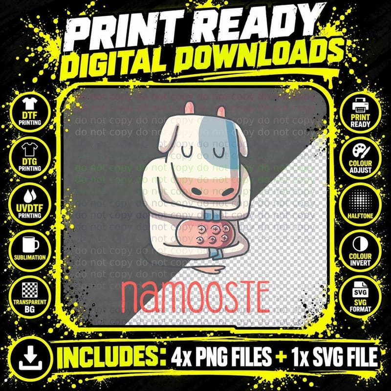 Namooste Moo Cow Yoga Meditation Namaste Milk Farmer Png SVG Digital Bundle