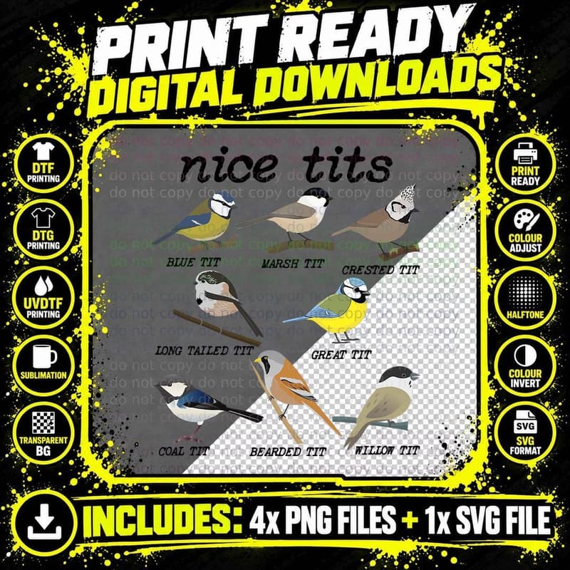 Nice Tits Funny Bird Watching, Funny Tit Birds Png SVG Digital Bundle