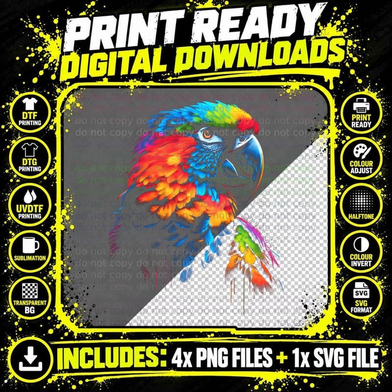 Parrot Art T-Shirt, Colorful Bird Print, Wildlife Tee Png SVG Digital Bundle