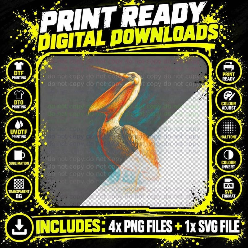 Pelican Bird Art Print, Bird Photography Tee Png SVG Digital Bundle