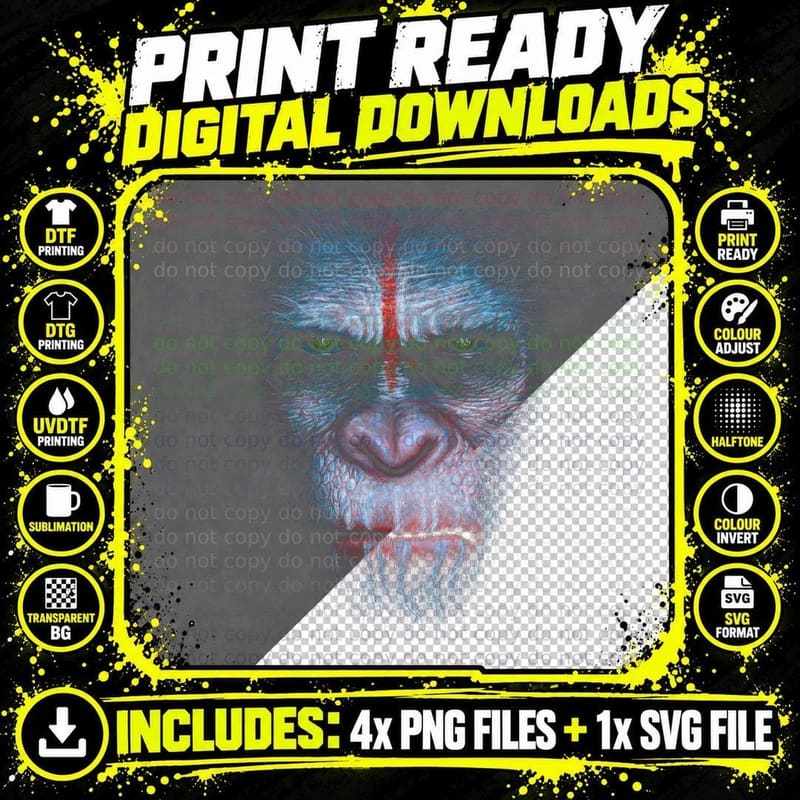 Planeta Simios Halftone T-Shirt, Big Cat Print Png SVG Digital Bundle