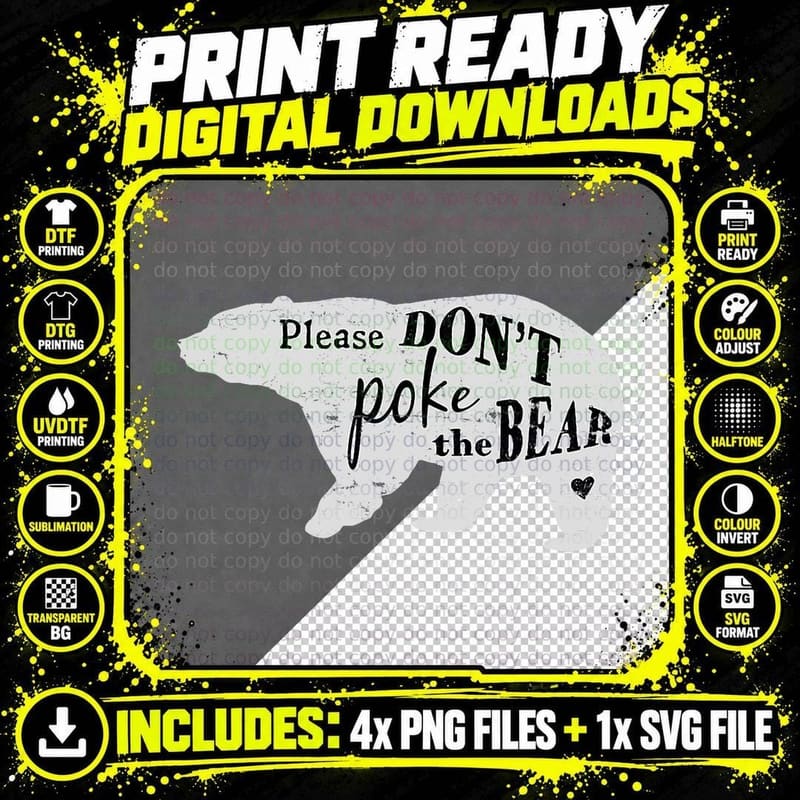 Please Don't Poke the Bear with Heart Vintage T Shirt Png SVG Digital Bundle