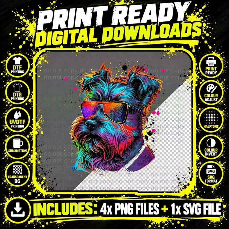 Pop Art Miniature Schnauzer Dog Animal Lovers Keeper Png SVG Digital Bundle