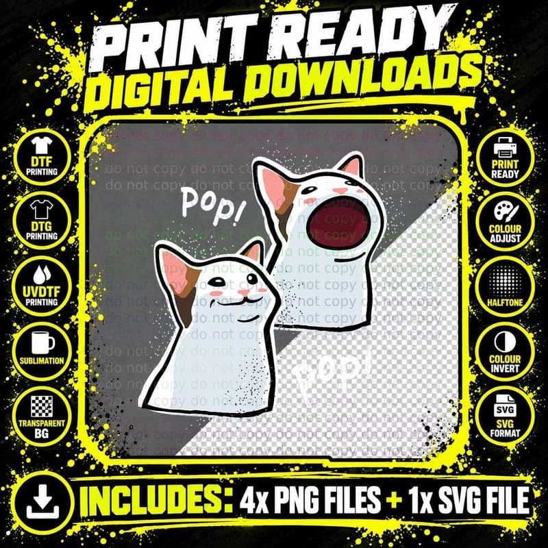Popping Cat Meme Pop Cat Funny Cat Memes T-Shirt Png SVG Digital Bundle