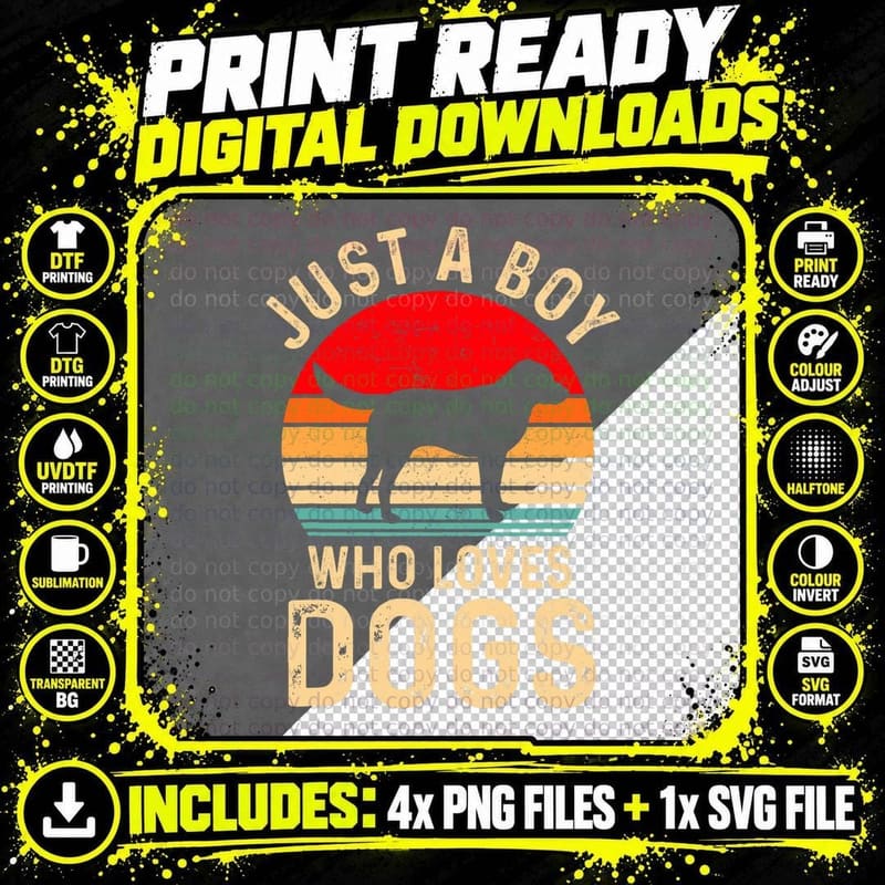 Puppy Dog Lover Boys Just a Boy Who Loves Dogs Retro Png SVG Digital Bundle