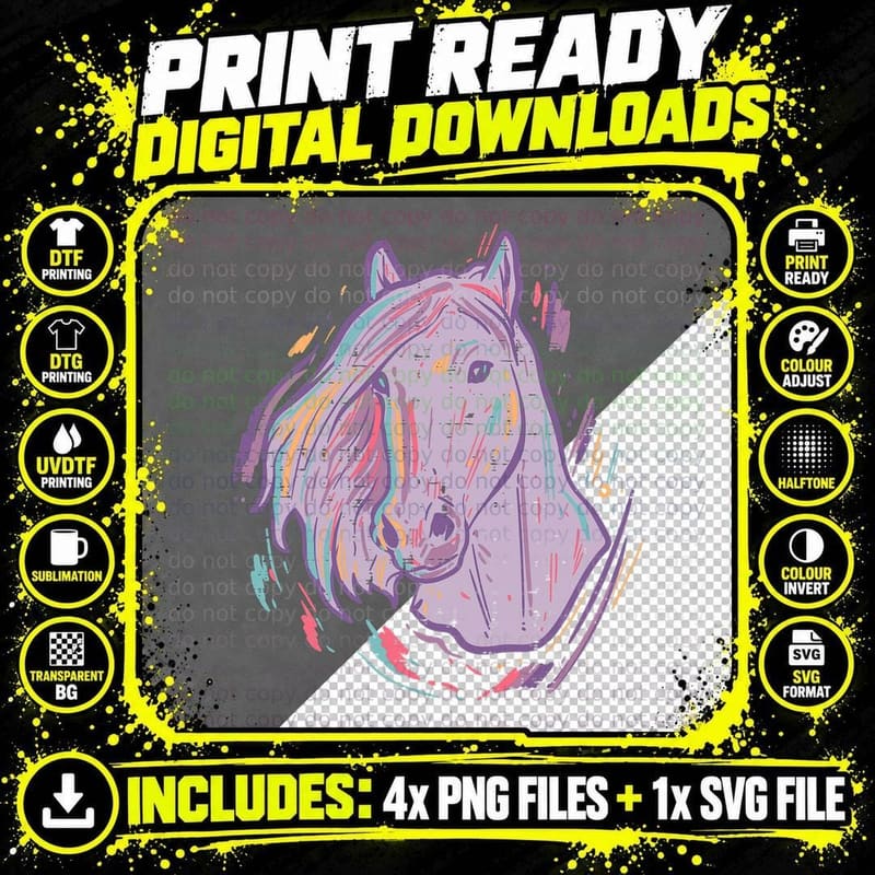 Purple Horse Painting Animal Art Equestrian Men Women Png SVG Digital Bundle