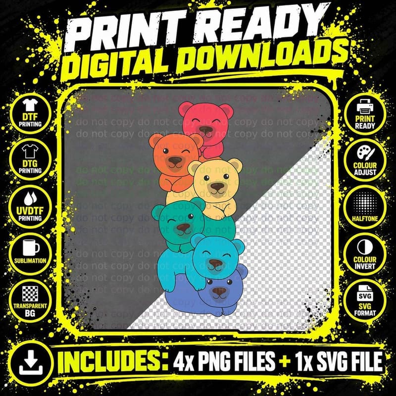 Rainbow Flag Gay Pride Lgbtq Pile Bear T-Shirt Png SVG Digital Bundle
