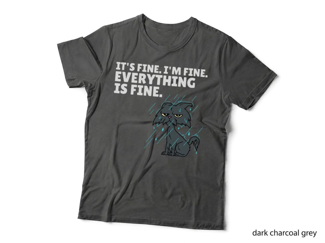 Raining Cat It's Fine I'm Fine Everything Is Fine Funny Cat T-Shirt