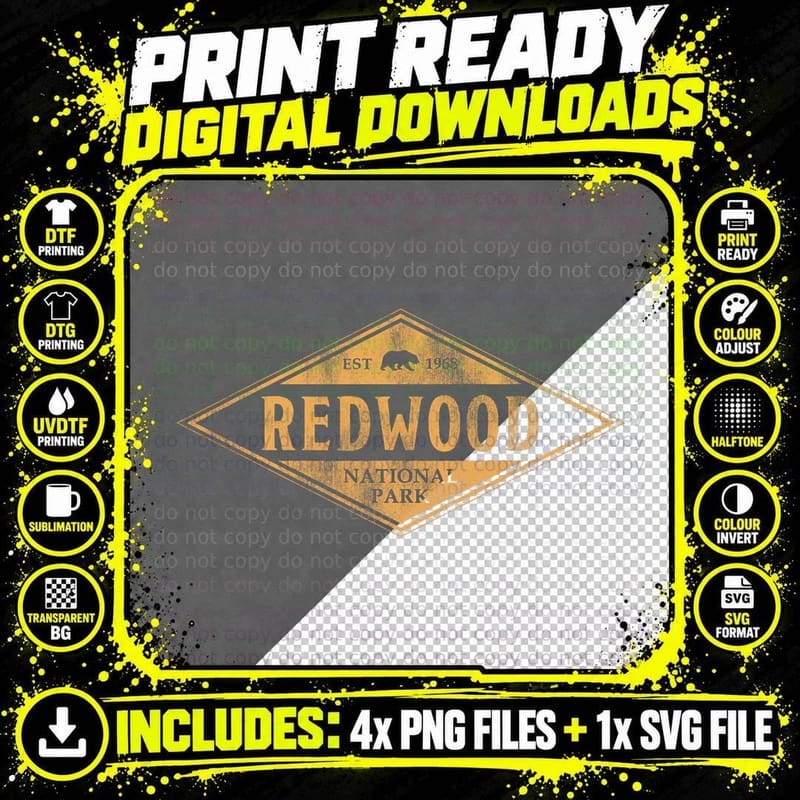 Redwood National Park Vintage Bear Retro Throwback Mens Png SVG Digital Bundle