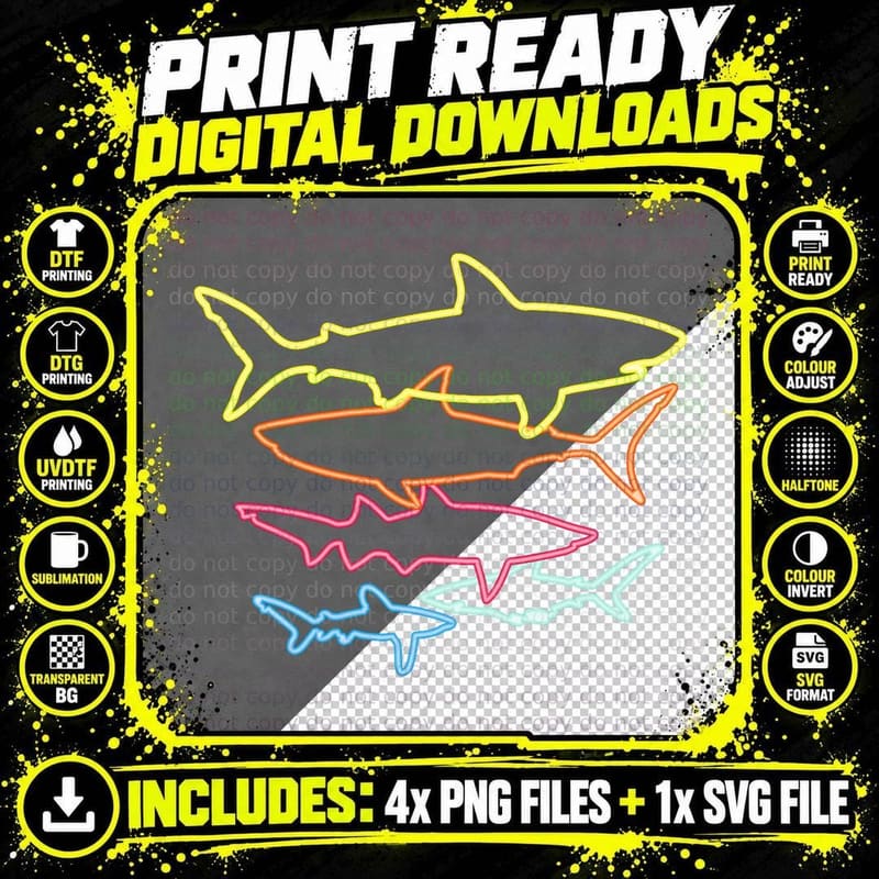Retro 80s Shark Clothes Shark Party Kids Women Men Png SVG Digital Bundle