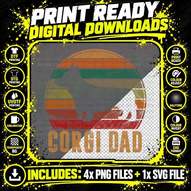 Retro Corgi Dad Gift T-Shirt, Vintage Style Tee Png SVG Digital Bundle