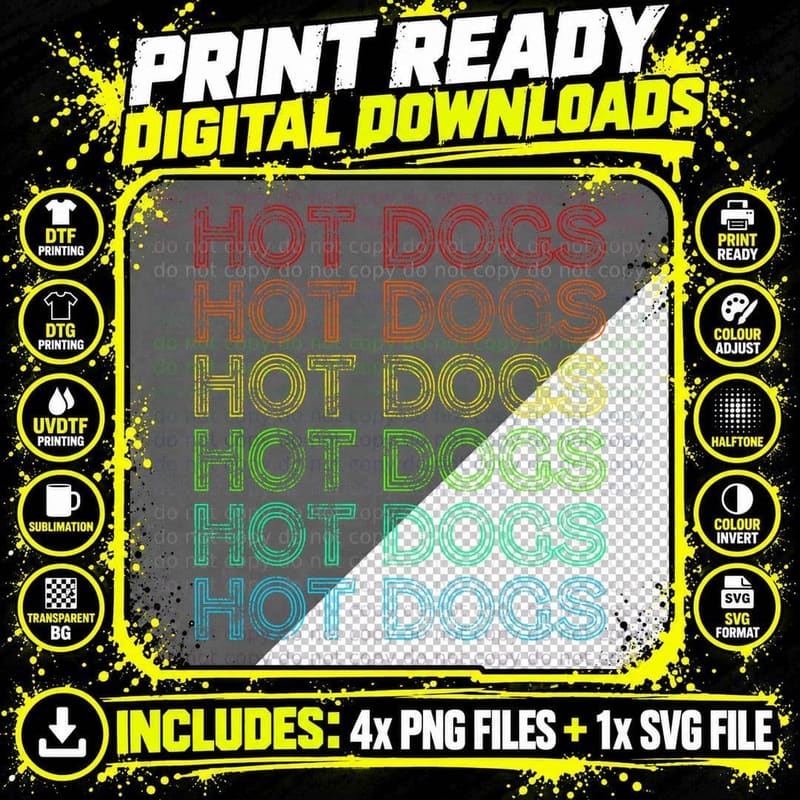 Retro Funny Hot Dog T-Shirt Vintage Food Theme Party Png SVG Digital Bundle