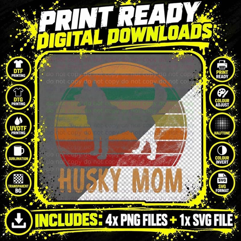 Retro Husky Mom Gift Dog Mother Pet Siberian Huskies Png SVG Digital Bundle