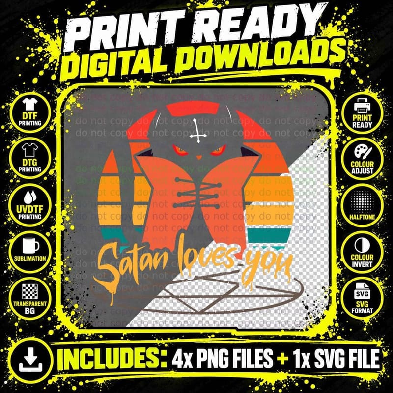 Satan Loves You for Black Cat Lover Satanic Occult Png SVG Digital Bundle