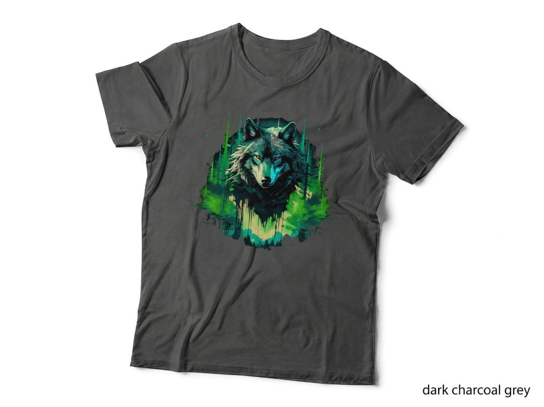 Savage Wolf Face in a Green Forest T-Shirt