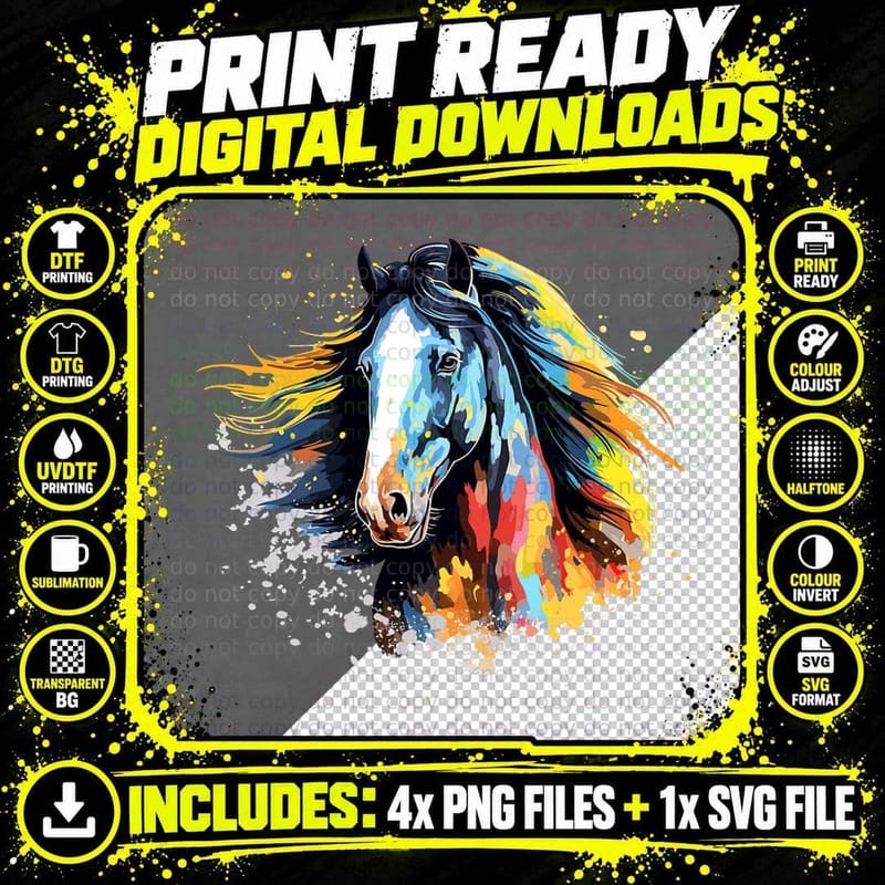 Shire Horse Lover Colorful Splash Art, for Women Png SVG Digital Bundle