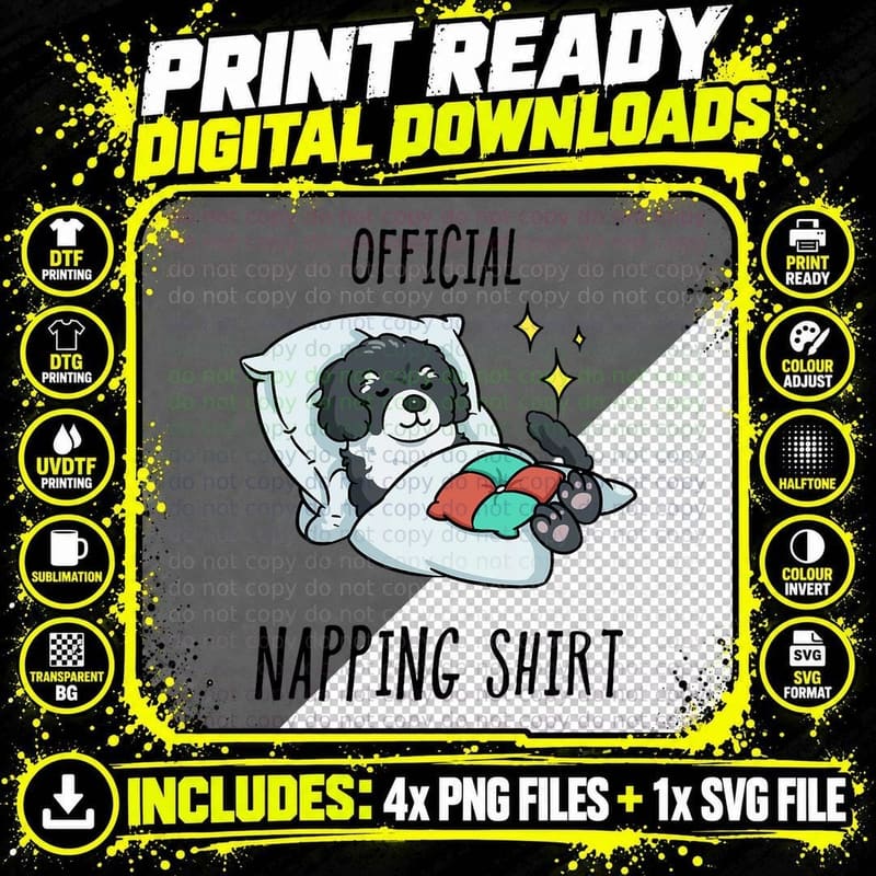 Sleeping Portuguese Water Dog Pajamas T-Shirt Png SVG Digital Bundle