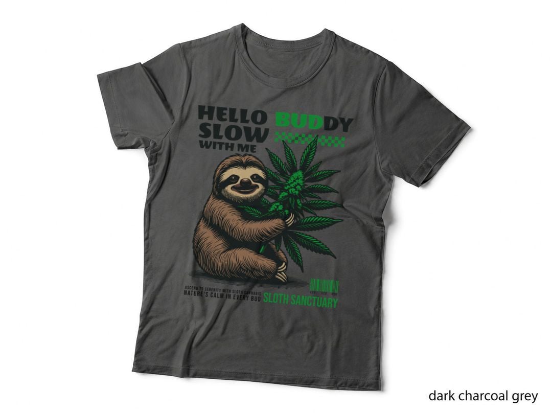 Sloth Hugging Cannabis Plant T-Shirt, Funny Stoner Tee, Pot Leaf Apparel