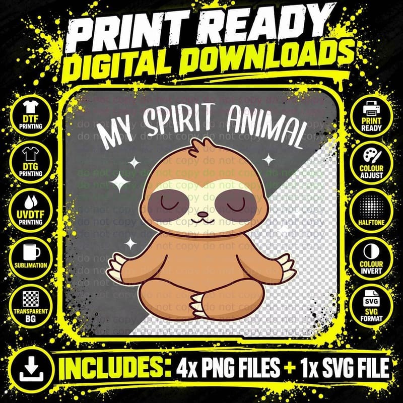 Sloth Is My Spirit Animal Lazy Sloth T-Shirt Png SVG Digital Bundle