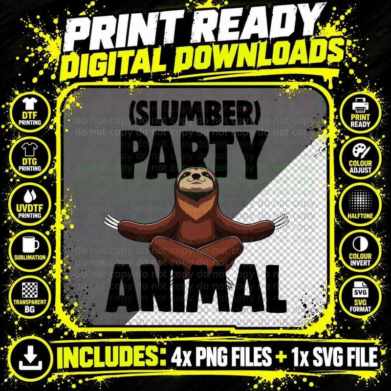 Slumber Party Animal Shirt Sloth Sleepover Squad Pajama Png SVG Digital Bundle