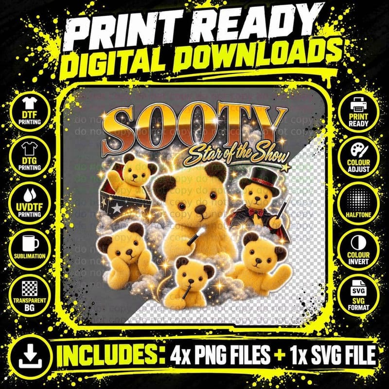 Sooty Retro Bear Puppet British TV Nostalgia Magic Show Png SVG Digital Bundle