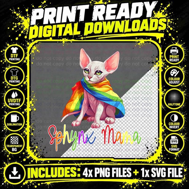 Sphynx Cat Owner Mom Mama LGBTQ Pride Lesbian Gay Png SVG Digital Bundle