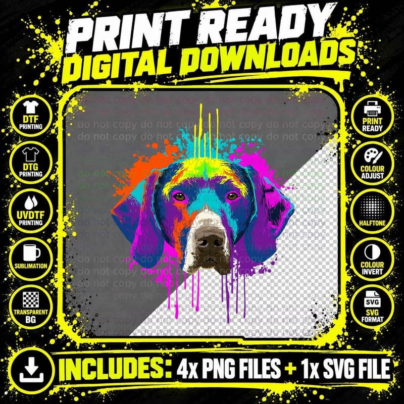 Splash Art German Shorthaired Pointer Gift Idea Dog, Men Png SVG Digital Bundle