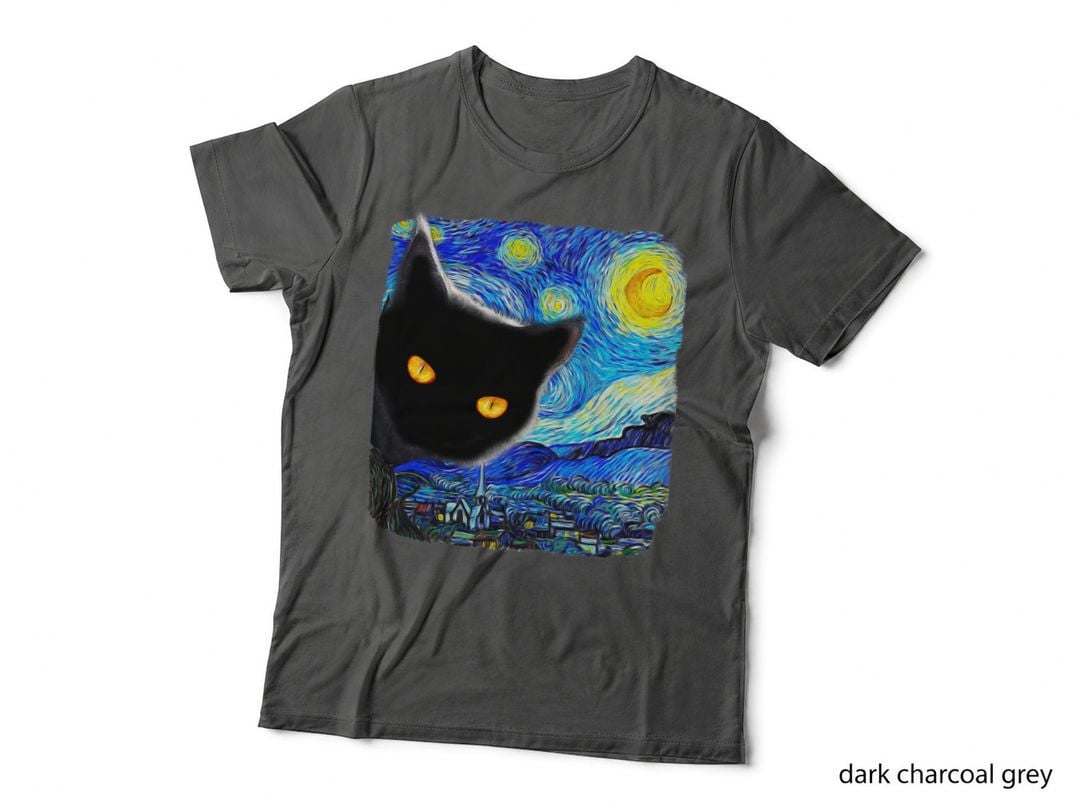 Starry Night Cat, Van Gogh Cat Art Lover, Cat Mom Dad T-Shirt