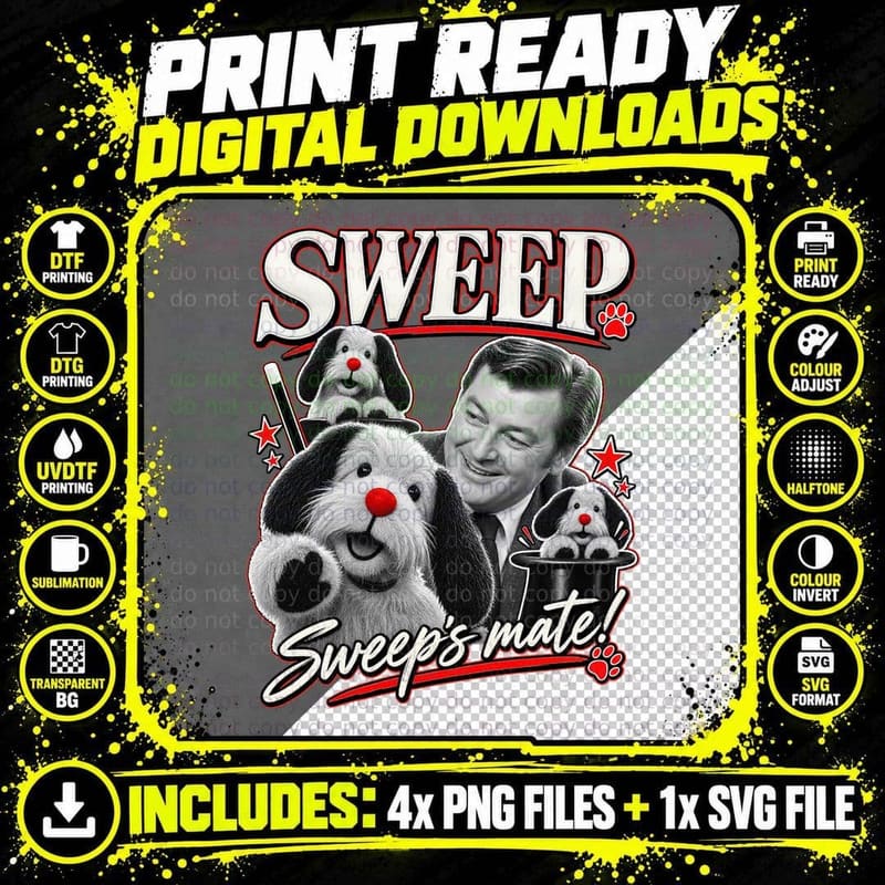 Sweep Sooty Show British Kids TV Nostalgia Puppet Dog Png SVG Digital Bundle