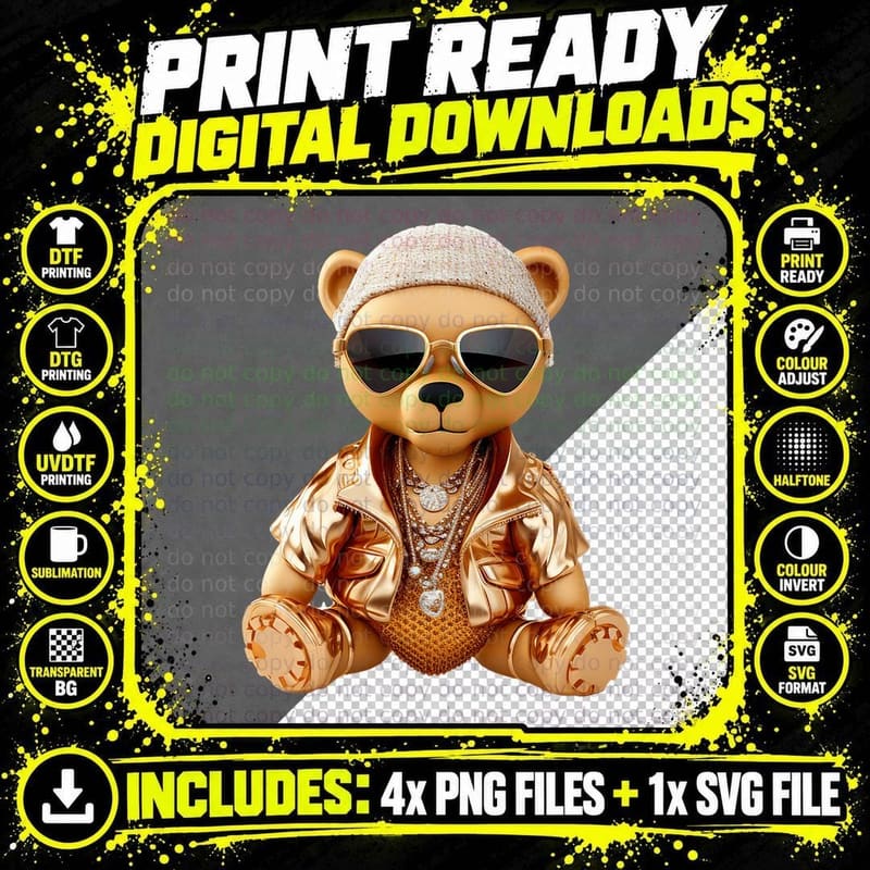 Teddy Luxurious Fashion Bear T-Shirt Png SVG Digital Bundle