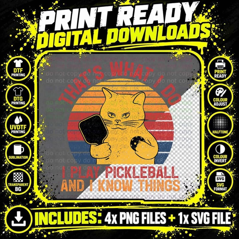 That's What I Do Cat Lovers Paddleball Player Pickleball Png SVG Digital Bundle
