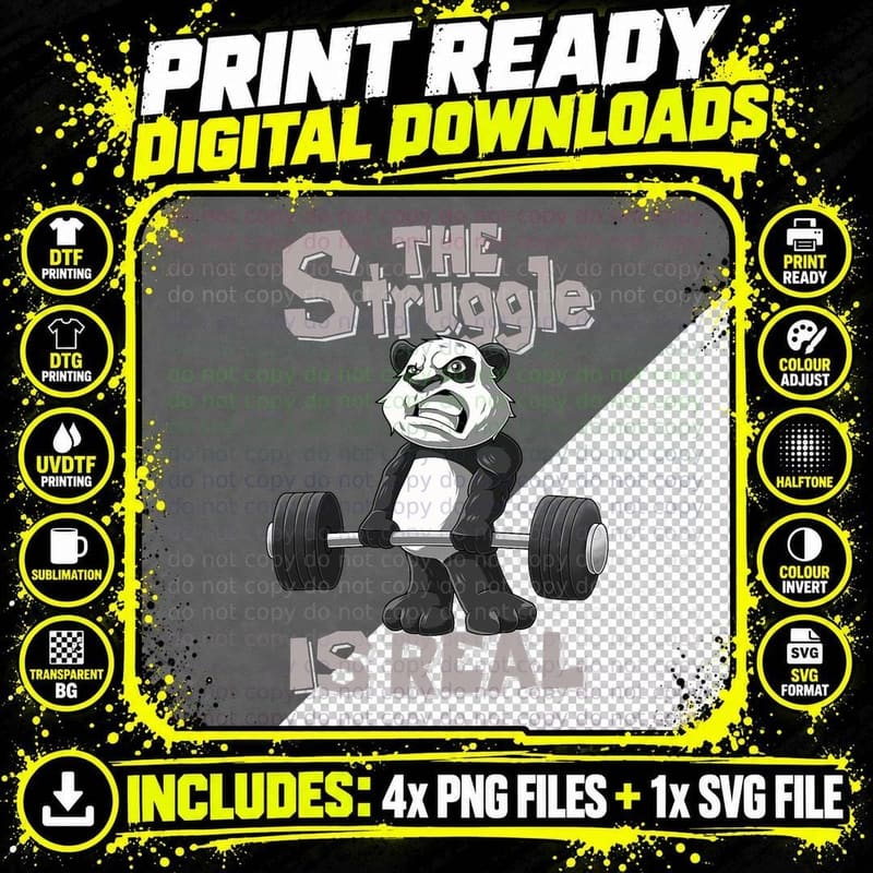 The Struggle Is Real Panda Shirt Bodybuilding Png SVG Digital Bundle