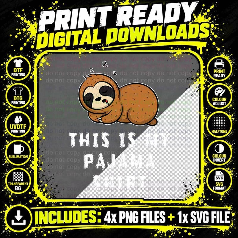 This Is My Pajama Funny Sloth Sleeping Kids Teen Adults Png SVG Digital Bundle