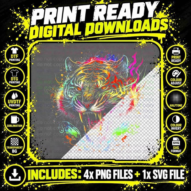Tiger Splash Art T-Shirt, Wild Cat Print, Big Cat Tee Png SVG Digital Bundle
