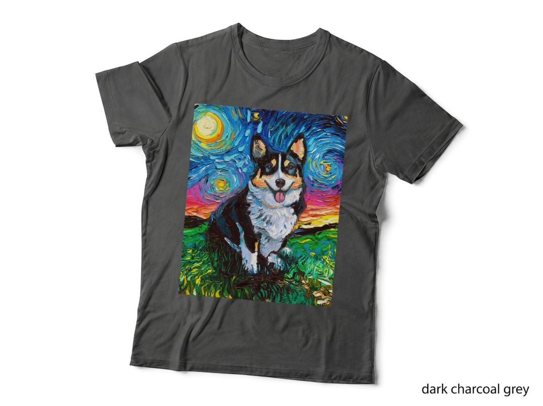 Tri Color Pembroke Welsh Corgi Starry Night Dog Art by Aja T-Shirt