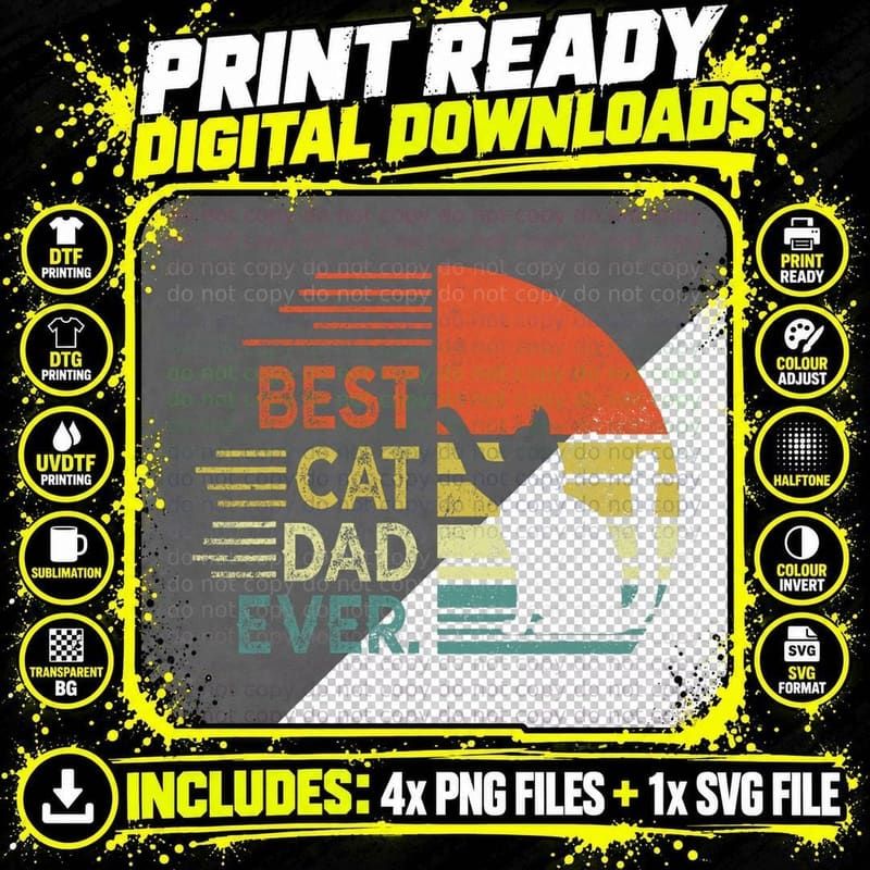 Vintage Cat Dad Tee Fist Bump Best Cat Dad Ever Funny Png SVG Digital Bundle