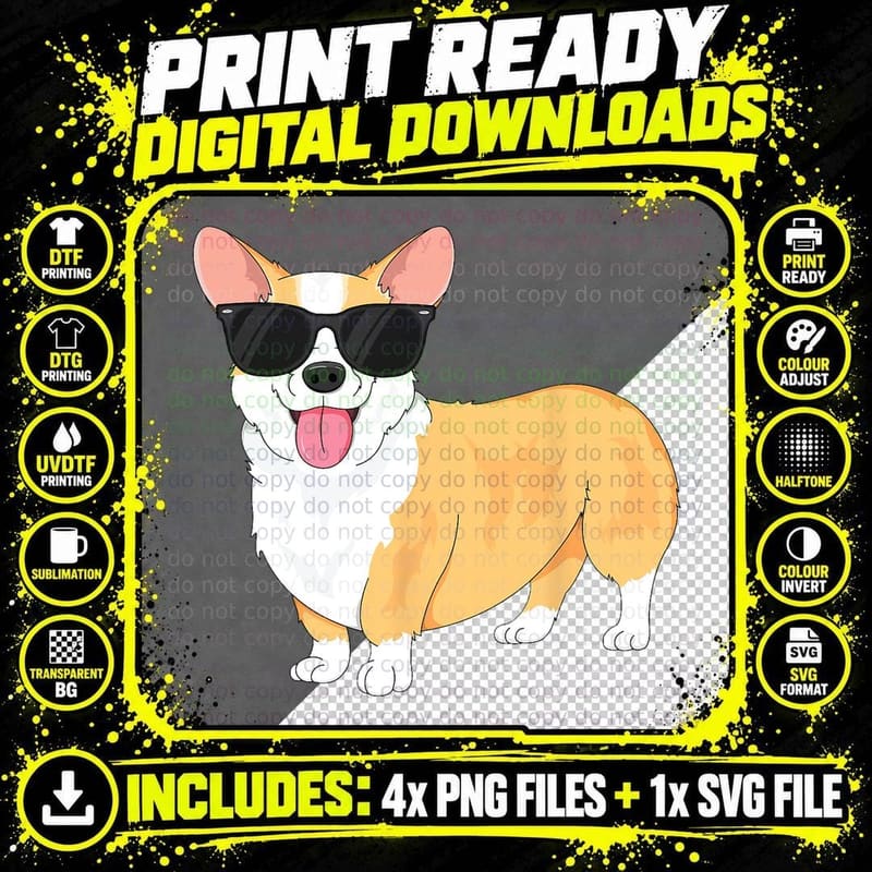 Vintage Cool Corgi T-Shirt for Boys Kids Dog Sunglasses Png SVG Digital Bundle