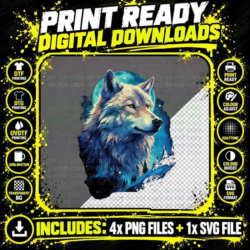 Wolf Moon Howling Lone Funny Wolves Pack of Wolves Png SVG Digital Bundle