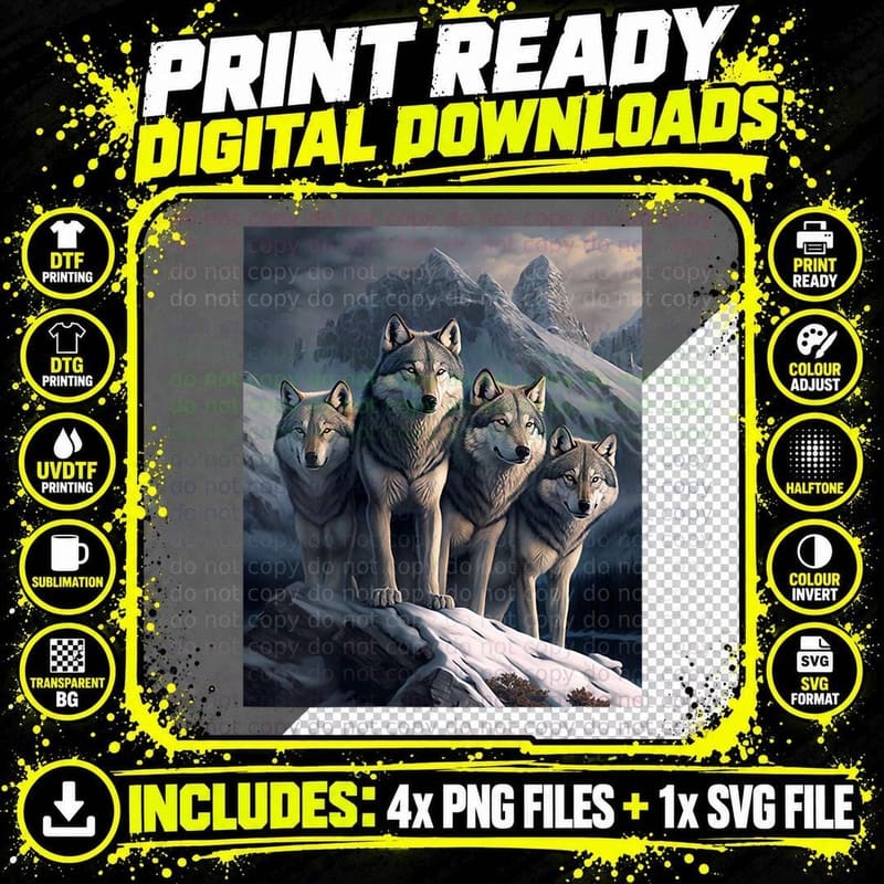Wolf Pack in the Snowy Mountains T-Shirt Png SVG Digital Bundle