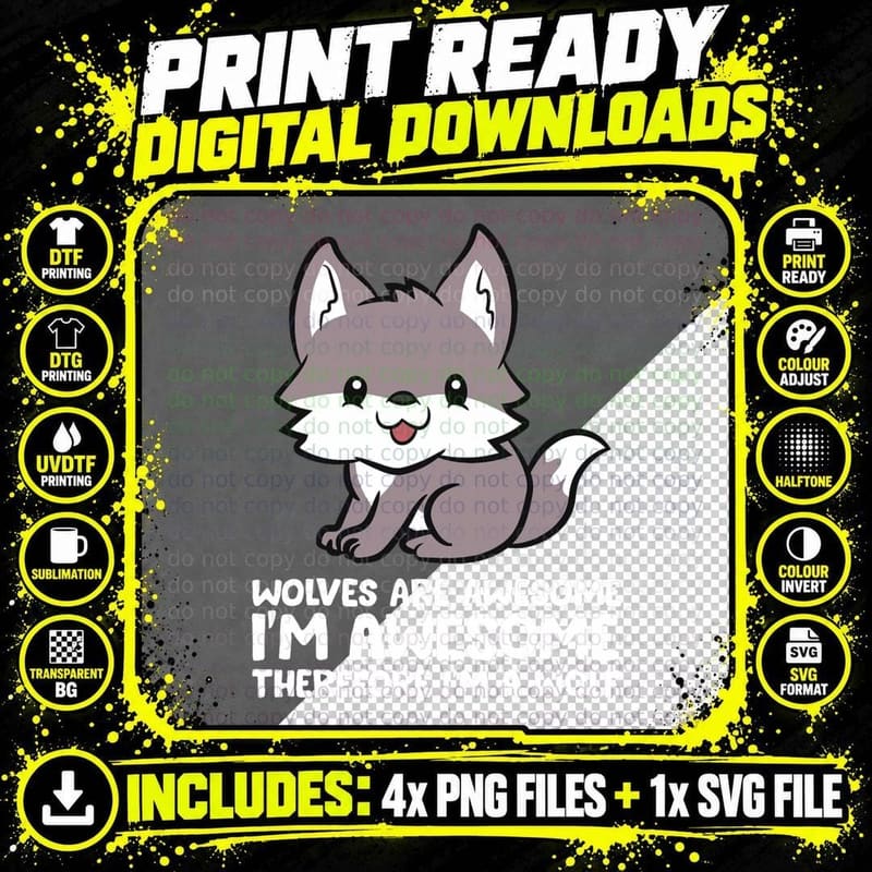 Wolves Are Awesome. I'm Awesome Therefore I'm a Wolf Png SVG Digital Bundle