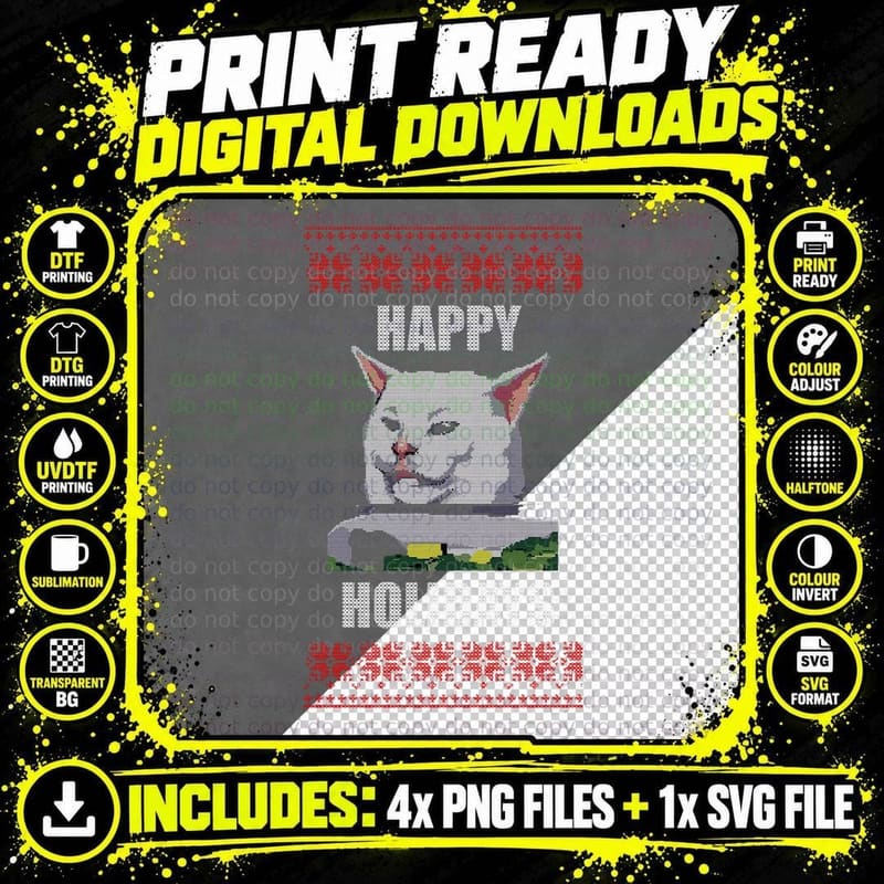 Yelling at Cat Meme T-Shirt, Happy Holidays Png SVG Digital Bundle