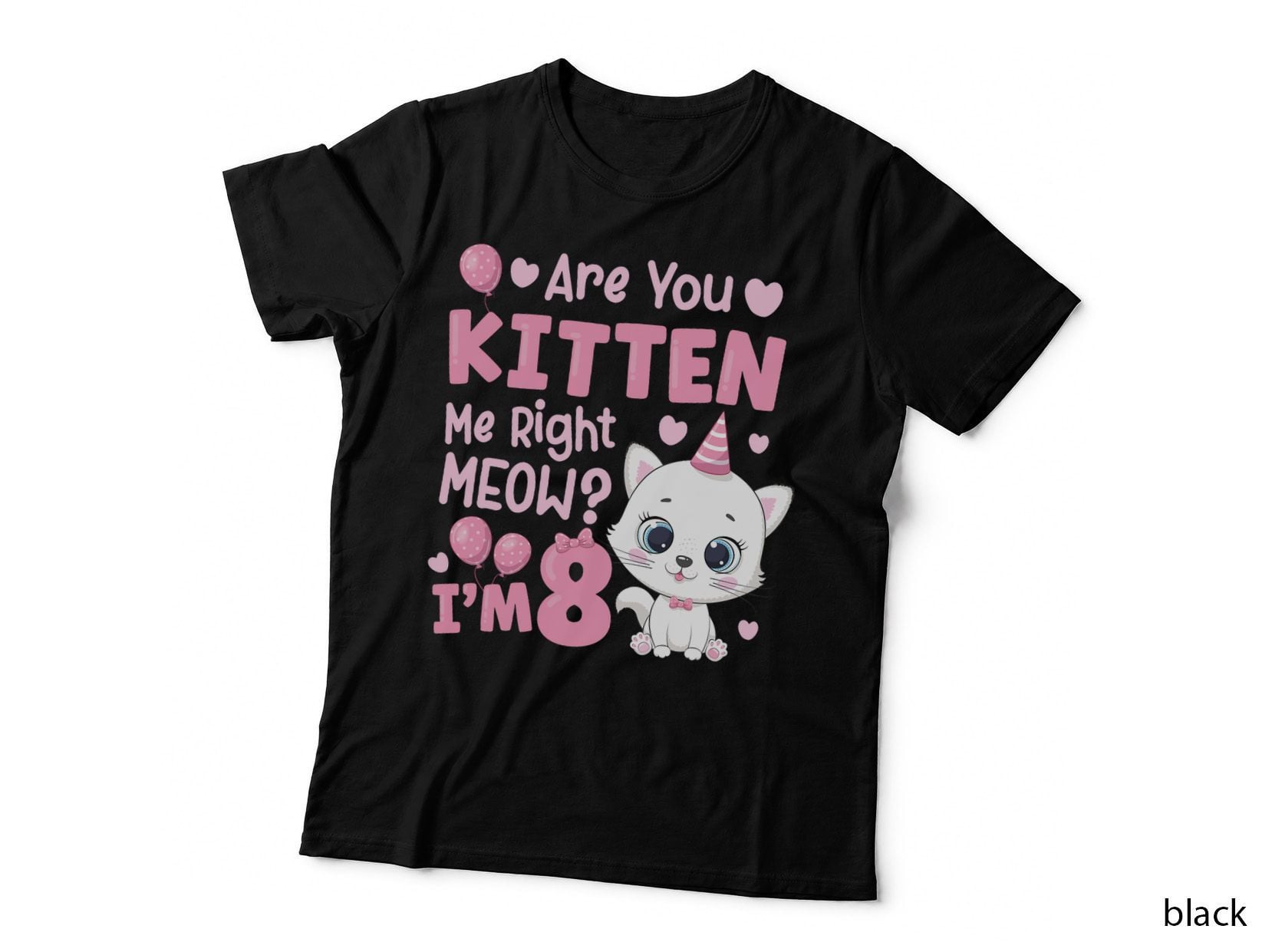 8th Cat Birthday Party Eight Year Old Girl Kitty Birthday T-Shirt