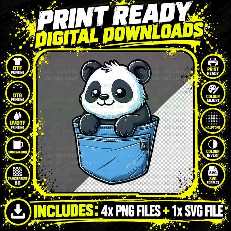 Adorable Panda in Pocket for Kids, Boys, Girls Png SVG Digital Bundle