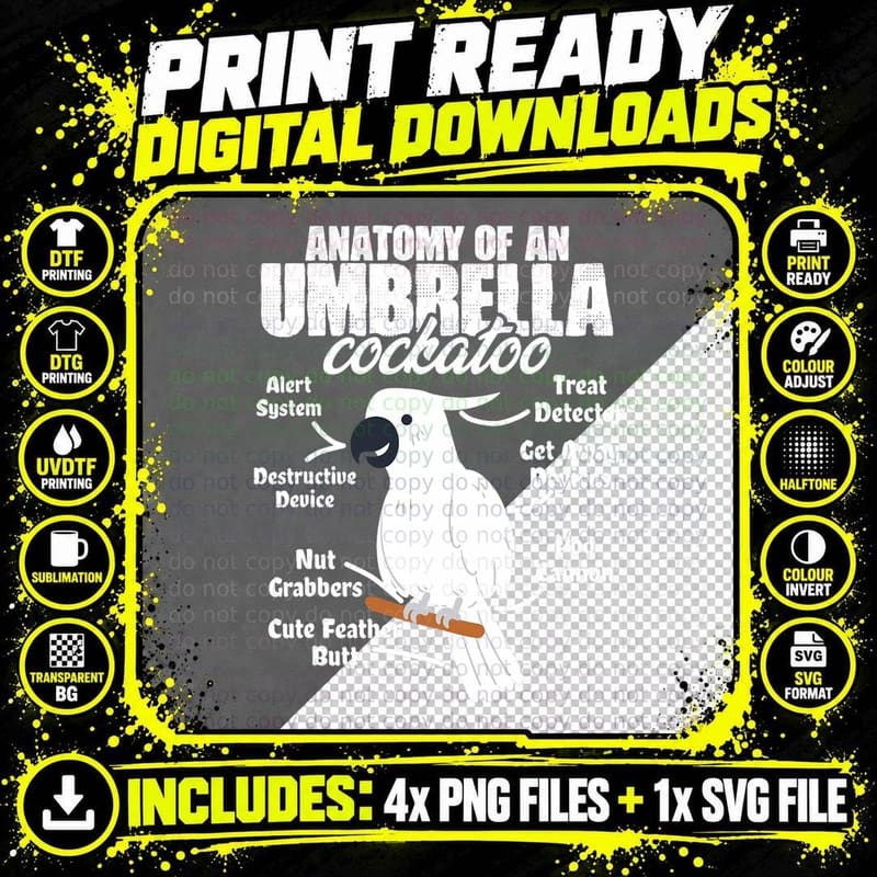 Anatomy of an Umbrella Cockatoo Parrot Birdwatch Bird Png SVG Digital Bundle