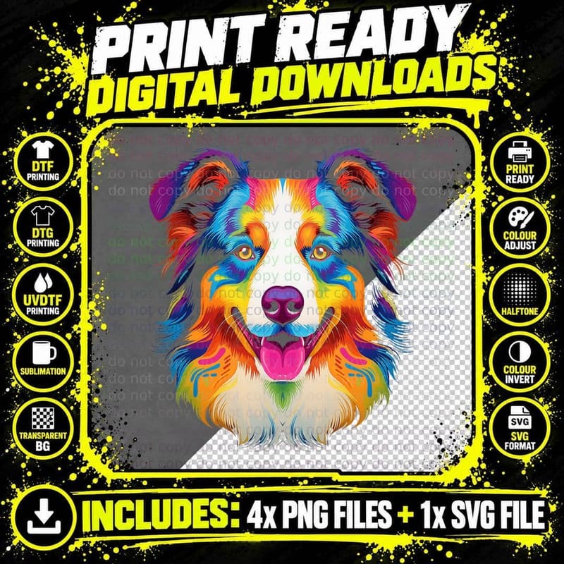 Australian Shepherd Dog Pop Art T-Shirt Png SVG Digital Bundle